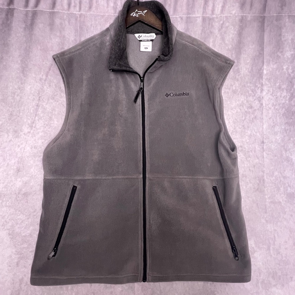 Columbia Fleece Vest Mens XL Grey Excellent Full Zip Mock Neck WM1480